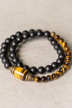 Retro Tiger Eye Stone Double Circle Bracelet for Men and Women - Personalized Ebony Jewelry, Trendy and Unique Design