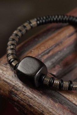 Retro Trendy Personalized Men's Bracelet - Versatile Black Ebony Wood Bead Circle Couples Accessory