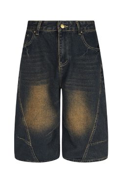 Retro Vintage American Three-Quarter Loose Wide-Leg Denim Shorts for Women - Knee-Length Casual 90s Style