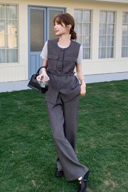 Retro Waist-Cinching Vest, Wide-Leg Pants & T-Shirt 3-Piece Set for Women - Summer 2025 High-End Fashion Outfit