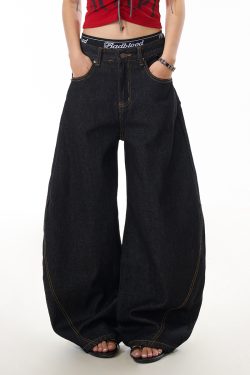 Retro Women's Wide-Leg Pants - Casual Loose Fit, Curved Knife Design, Washed Finish, Draped Slim-Fit Style