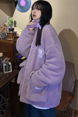 Reversible Cotton Fleece Jacket for Women - Thick Loose High Neck, Trendy Japanese & Korean Style, Warm and Versatile Winter Outerwear