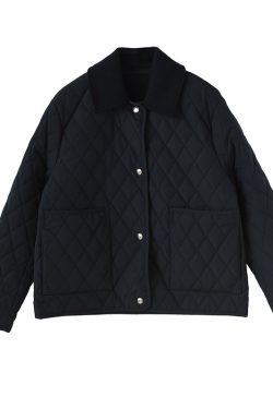 Reversible Diamond-Patterned Collar Cotton Jacket with Wool Collar - High-Density Windproof Fabric, Fine-Seamed Design