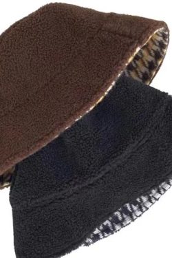 Reversible Milk White Checkered Fisherman's Bucket Hat - Korean Style Winter Accessory for Starry Nights