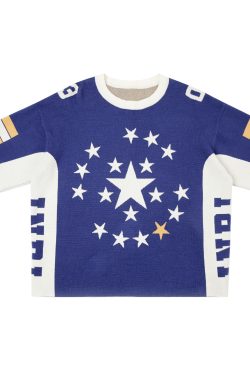 Roman Star Light Jacquard Knit Round Neck Loose Short Sleeve T-Shirt - High Street Trend for Men and Women
