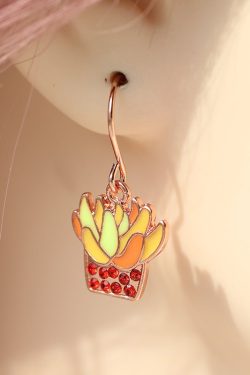 Rose Gold Floral Basket Earrings with Colorful Glaze and Sparkling Diamonds - Exquisite Small Accessories for Elegant Style