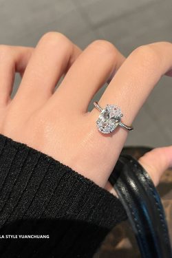S925 Pure Silver Minimalist Pigeon Egg Ring for Women, 3-Carat Oval Simulated Diamond, White Gold Plated Luxury Jewelry