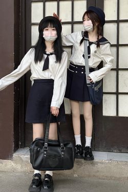 Sailor Suit JK Women's Two-Piece Set - Little Pine Pudding Bear College Style 2024 Japanese Fashion, Cute Kawaii Aesthetic