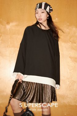 Satin Contrast Reversible Two-in-One Round Neck Pullover Top with Glossy Finish - Y2K Fashion Essential