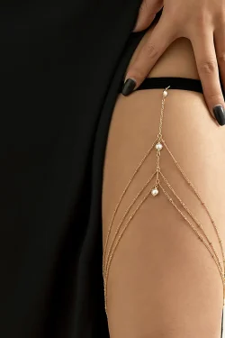 Sexy Beach Body Chain with Imitation Pearls, Elastic Star-Shaped Rhinestone Tassel Ankle and Thigh Jewelry