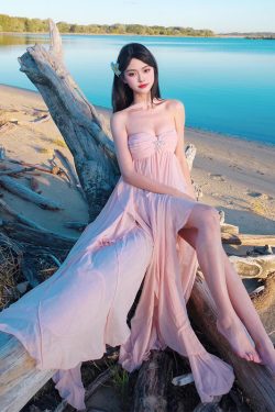 Sexy Halter Neck Strapless Backless Chiffon Dress - Beach Skirt for Seaside Vacation & Travel Photography, Y2K Summer Style
