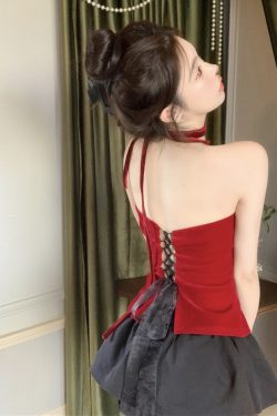 Sexy Hollow Back Halter Top for Women - Unique Chic Fishbone Blouse, Perfect for Night Out or 90s Y2K Fashion