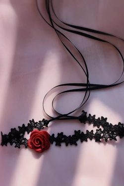 Sexy Lace Choker Collar for Women, Gothic Long Woven Red Rose Necklace, Dark Style Fashion Accessory