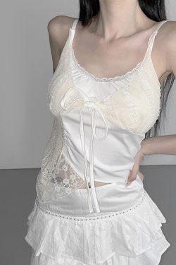 Sexy Lace Spliced Irregular Strap Vest Top - Versatile Fake Two-Piece Design for Y2K Style Fashion