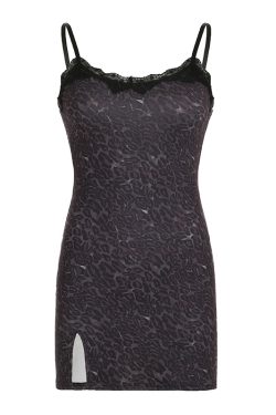 Sexy Lace Spliced Leopard Print Bodycon Dress - Low Neckline, Backless Design, Tight-Fitting Spaghetti Strap Mini Dress for Spring 2025