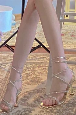 Sexy Rhinestone Lace-Up Sandals for Women - Square Toe Open Toe Thin Heels, Fairy-Style Roman Summer Shoes 2023
