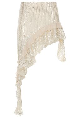 Sexy Spring Summer Ruffled Mesh Skirt with Irregular Hem - Sequined Vacation Dress for Women - 90s Y2K Style