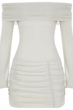 Sexy Strapless Off-the-Shoulder Ruched Bodycon Mini Dress with Sparkle - European and American Style for Chic Fall Nights