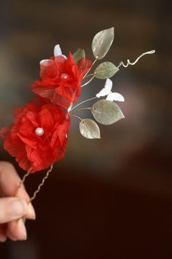 Silk Embossed Flower Hanfu Headdress U-Shaped Hairpin - Classical Ultra-Fairy Xiuhua Hair Accessory for Elegant Looks