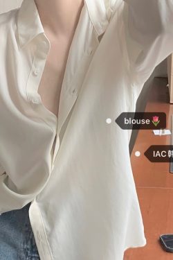 Silky Minimalist Loose-Fit Shirt - High-End Feel, Korean Style Fashion Top for Effortless Chic Look