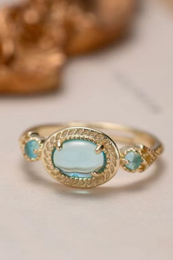 Sky Blue Gemstone Ring for Women - Japanese-Style Gold-Plated Minimalist Ring, 2025 INS Aesthetic Niche Index Finger Jewelry