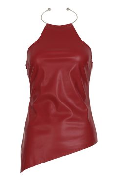 Sleeveless Leather Vest with Metal Collar - Women's Fashion Halter Top in Solid Color - Trendy Temperament Style