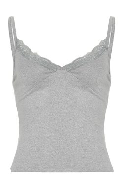 Slim Fit Lace Spliced Camisole Top - Sexy Solid Color Basic Tank for European and American Style, Perfect for Y2K and Everyday Wear