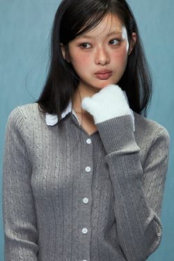 Slim Fit Two-Piece Cardigan Set in Gray Knitted Style for Women - Autumn Winter 2024 Fashion Essential