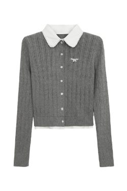 Slim Fit Two-Piece Cardigan Set in Gray Knitted Style for Women - Autumn Winter 2024 Fashion Essential