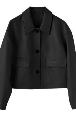 Slim-Fitting Short Lambskin Jacket - Stylish Loose Genuine Leather Top for a Chic Look, Perfect for Everyday Wear