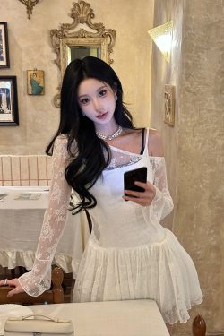 Slimming Design Lace Dress - Summer Gardenia Spaghetti Strap Casual Dress for Sports and Everyday Wear