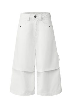 Slimming Wide-Leg Cropped Pants - Casual Three-Dimensional Pleated Umbrella Cargo Style for Effortless American Fashion