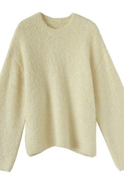 Soft & Fluffy Milk Fufu Lazy Pullover Sweater with Heart-Shaped Collar - Casual Loose Thick Knitted Top for Cozy Days