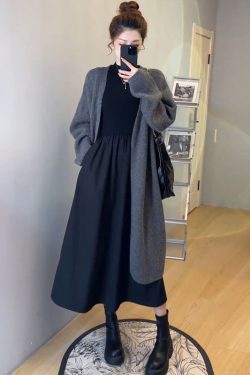 Soft Long Cardigan Sweater Set for Women - Slim Fit Dress and Knitted Cardigan Two-Piece Set, Perfect for Casual and Stylish Looks