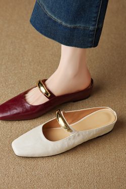 Soft Milk White Sheepskin Height-Increasing Square-Toe Lazy Slippers for Women - Low-Heeled Outdoor Mules & Half Slippers