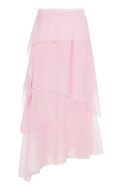 Soft Pink Layered Half Skirt with Wavy Ruffles - Romantic Vacation Long Skirt in French Style