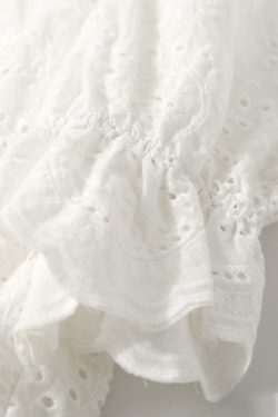 Solid Color Round Neck Hollow Embroidery Pleated Mid-Length Casual Dress for Women - Summer Fashion, European Style, Elegant Look