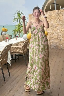 Spaghetti Strap Beach Vacation Dress with Print - Versatile Summer Travel Dress Skirt for Women - Perfect for Sanya and Beach Getaways
