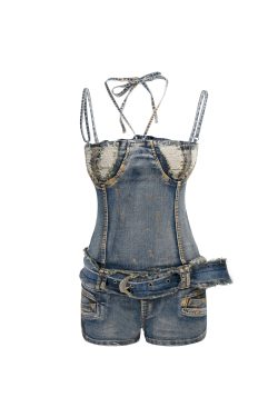 Spicy Girl Denim Jumpsuit for Women - Waist-Cinching, Slim-Fit, Hip-Hugging, Niche Design, 90s Inspired Fashion