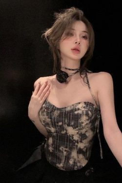 Spicy Girl Plaid Strapless Tank Top with Three-Dimensional Flowers - Summer Slim Fit Irregular Short Outerwear for Women