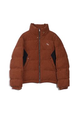 Spliced Corduroy Down Jacket - Trendy 90s-Inspired Outerwear for a Chic Look