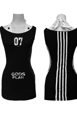 Spliced Red Star Slim Fit Spaghetti Strap Dress - God's Plan 25ss Original Dark Niche Style for Trendy Y2K Fashion