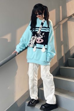Spring 3D Cow Print Oversized Loose Sweatshirt for Men and Women - Cute Round Neck Unisex Fashion