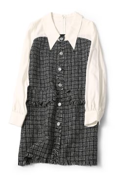 Spring Lapel Spliced Shiny Check Fringe Casual Dress for Women - Trendy Y2K Style, Perfect for Everyday Wear