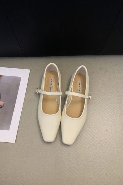 Square-Toe Slip-On Flats for Women, Soft Leather Loafers for Spring & Autumn, Commuter Moccasins, Y2K Inspired Grandma Shoes