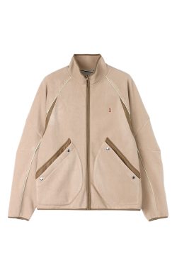 Stand Collar Spliced Antibacterial Fleece Jacket - Autumn/Winter 2024, Trendy Layering Piece, Casual Streetwear, Modern Fashion Essential