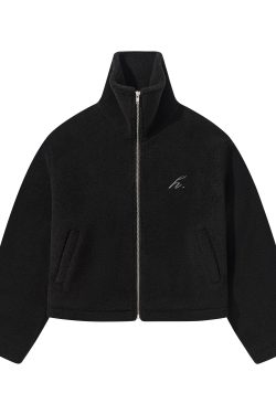 Stand-Up Collar Lamb Fleece Warm Short Jacket Coat with Adjustable Hem for Cozy Layering - Perfect for Fall and Winter Fashion