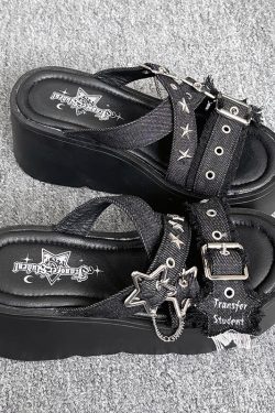 Starry Party Thick-Soled Open-Toe Slippers for Transfer Students - Spicy Girl Style Versatile Summer Sandals