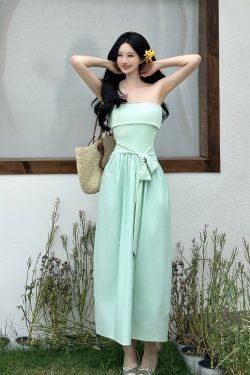Strapless Bow Tie Waist-Cinching Long Dress - Summer Slimming Style for Effortless Elegance