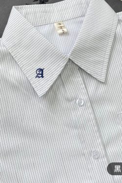 Striped Embroidered Long Sleeve Shirt for Women - Japanese Style JK Uniform, Cute Pudding Bear Design, College Fashion Trend